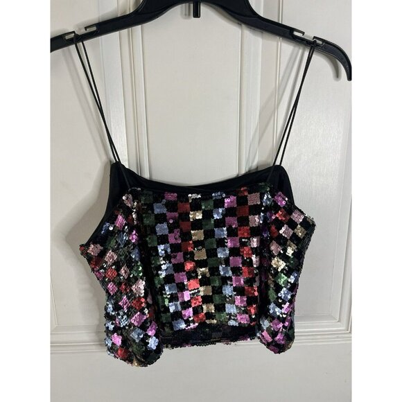 FORE NEW Celeste Checked Colorful Sequin Crop Top Size Large Women’s - Picture 6 of 9